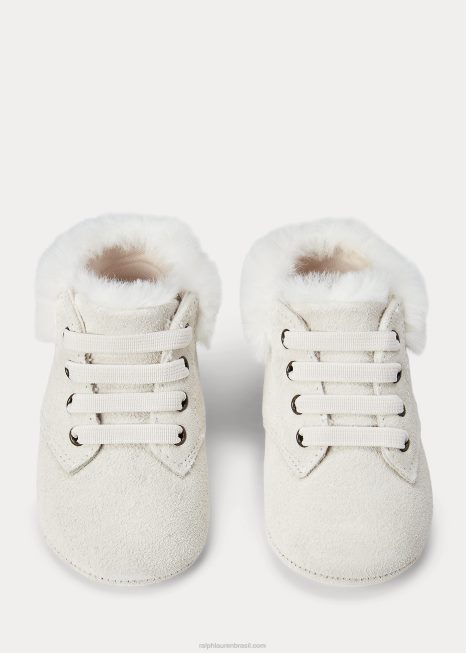 bota de camurça couro sintético burnley BD6J8351 bebê Ralph Lauren creme de pergaminho