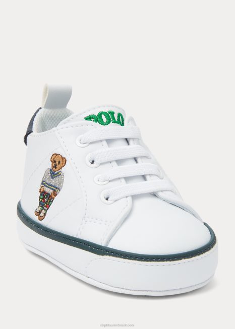 quilton polo bear tênis de couro sintético BD6J8119 bebê Ralph Lauren branco/marinho/verde