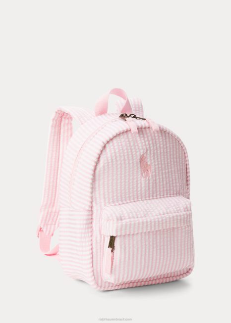 mini mochila big pony seersucker BD6J7129 crianças Ralph Lauren branco/rosa carmelo
