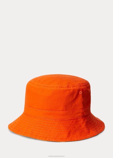 chapéu balde de algodão reversível BD6J6670 crianças Ralph Lauren vela laranja/camuflagem multi