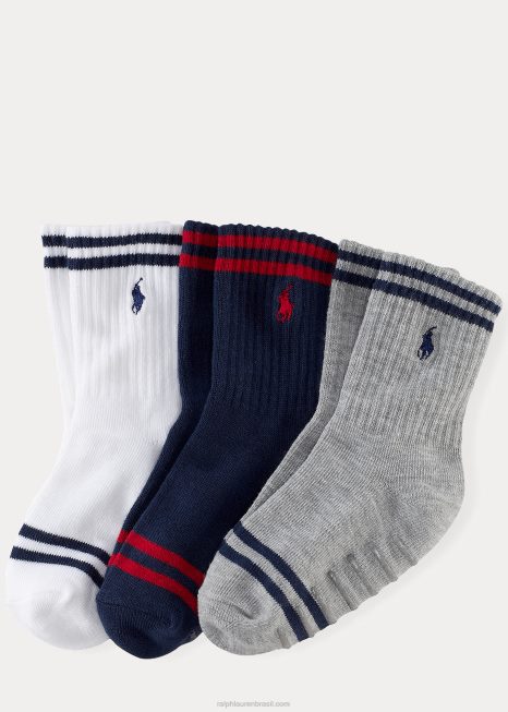 pacote com 3 meias listradas BD6J5961 crianças Ralph Lauren branco