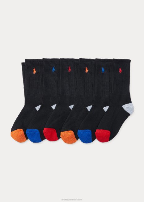 pacote de 6 meias de tripulação atlética BD6J6325 crianças Ralph Lauren preto