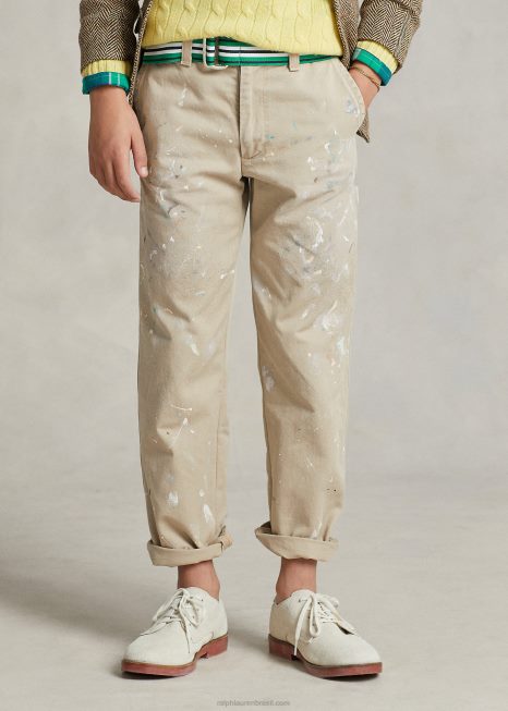 calça chino de ajuste clássico com respingos de tinta BD6J6558 crianças Ralph Lauren lavagem de taberna