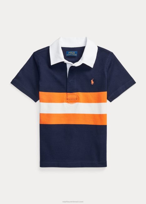 camisa de rugby de manga curta de algodão listrada BD6J9794 crianças Ralph Lauren cruzeiro multi marinha
