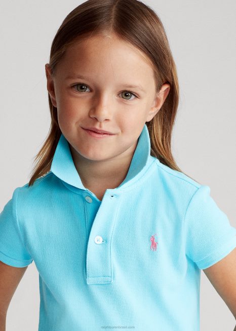camisa pólo de malha de algodão BD6J6758 crianças Ralph Lauren nova turquesa