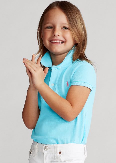 camisa pólo de malha de algodão BD6J6758 crianças Ralph Lauren nova turquesa