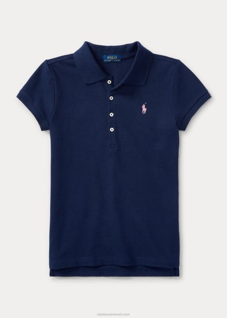 camisa pólo de malha de algodão elástico BD6J7043 crianças Ralph Lauren marinha refinada