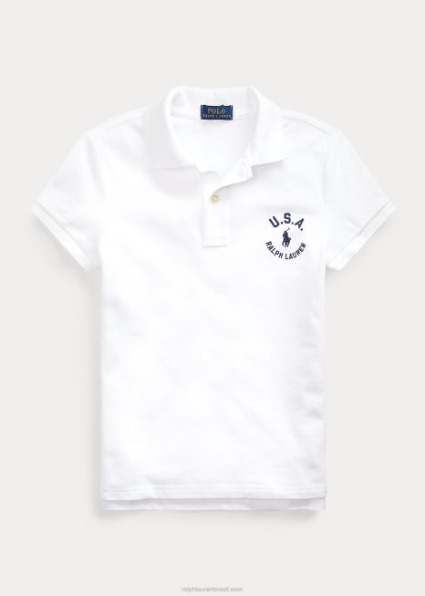 camisa polo de malha de algodão bandeira BD6J7022 crianças Ralph Lauren branco