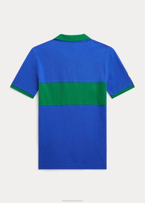 camisa polo de malha de algodão big pony BD6J6602 crianças Ralph Lauren safira estrela/verde