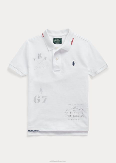 camisa polo gráfica de malha de algodão BD6J5667 crianças Ralph Lauren clássico oxford branco