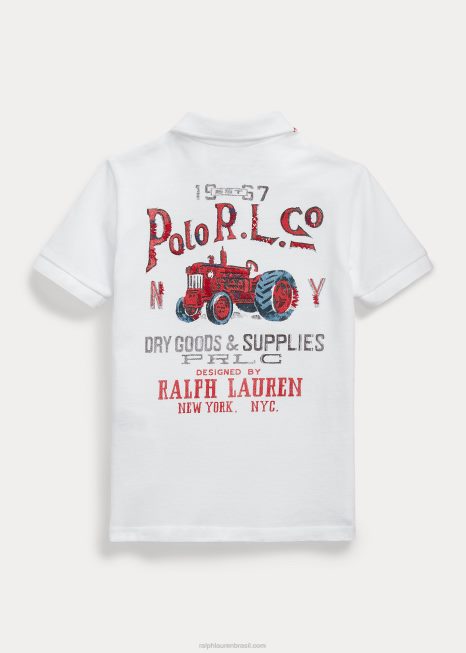 camisa polo gráfica de malha de algodão BD6J5667 crianças Ralph Lauren clássico oxford branco