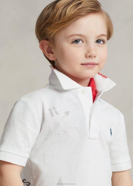 camisa polo gráfica de malha de algodão BD6J5667 crianças Ralph Lauren clássico oxford branco