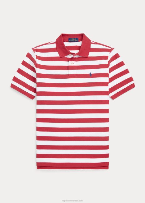 camisa polo listrada em malha de algodão BD6J6592 crianças Ralph Lauren pimenta malagueta/branca