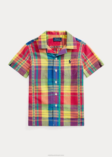 camisa de acampamento madras de algodão BD6J9799 crianças Ralph Lauren multi amarelo/vermelho