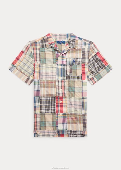 camisa de acampamento madras de algodão patchwork BD6J6087 crianças Ralph Lauren retalhos