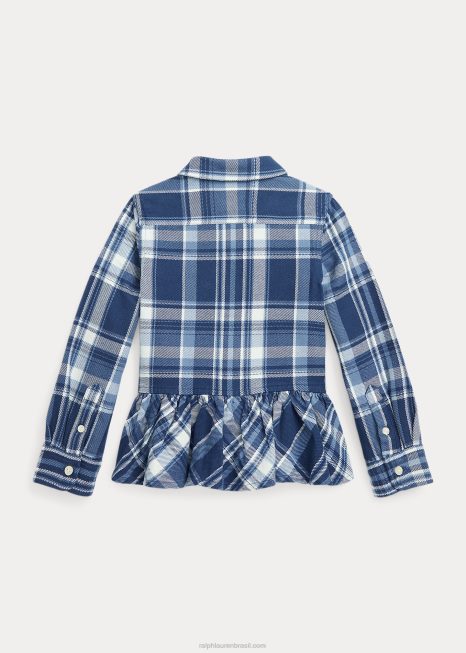 camisa de algodão xadrez peplum BD6J7453 crianças Ralph Lauren multi azul/creme