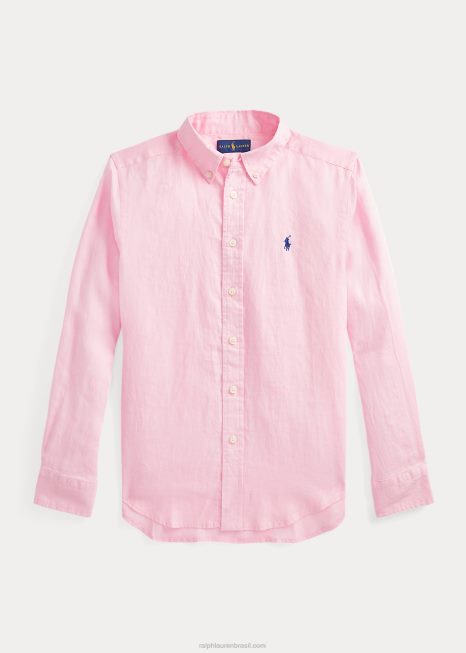 camisa de linho BD6J5637 crianças Ralph Lauren rosa carmelo