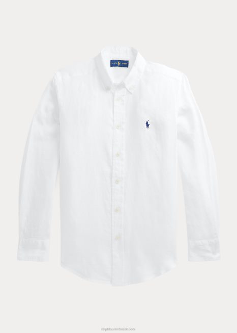 camisa de linho BD6J5640 crianças Ralph Lauren branco