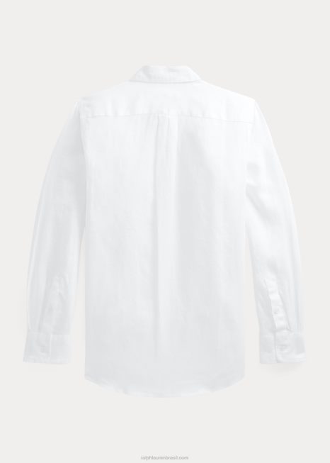 camisa de linho BD6J5640 crianças Ralph Lauren branco