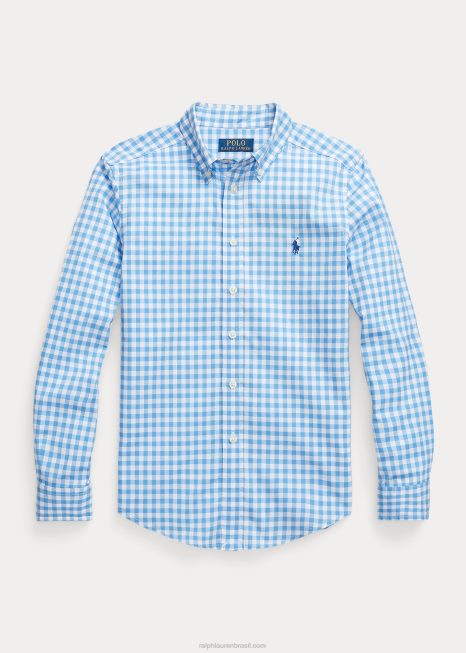 camisa de popeline de algodão guingão BD6J6598 crianças Ralph Lauren Branco azulado