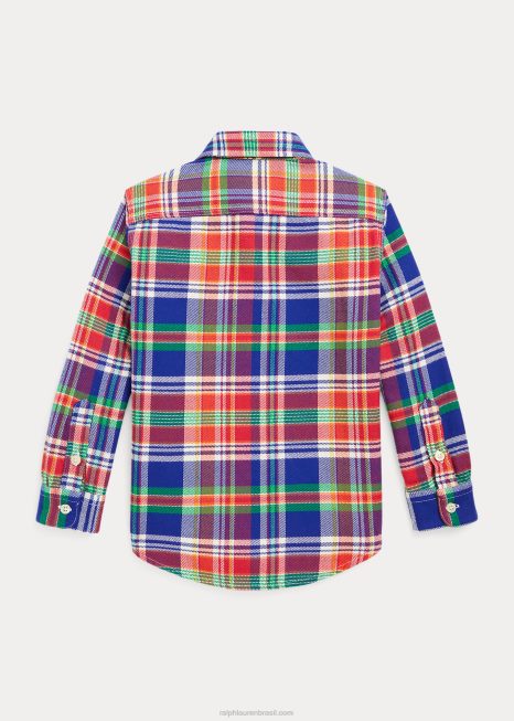 camisa de trabalho de flanela de desempenho xadrez BD6J6533 crianças Ralph Lauren real/vermelho multi