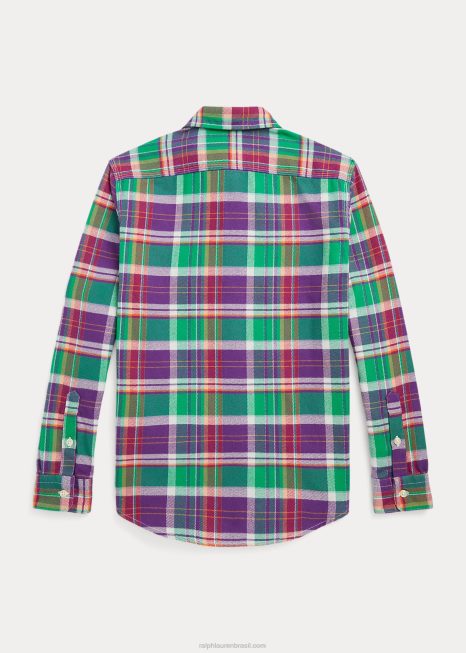 camisa de trabalho de flanela de desempenho xadrez BD6J6690 crianças Ralph Lauren roxo/verde multi