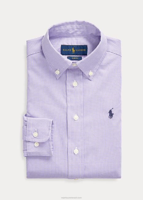 camisa de vestido de algodão guingão slim fit BD6J5807 crianças Ralph Lauren lavanda multi