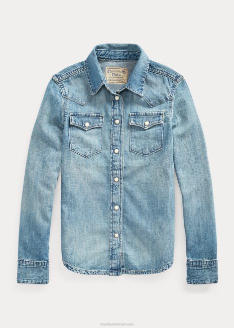 camisa jeans western algodão BD6J7205 crianças Ralph Lauren azul