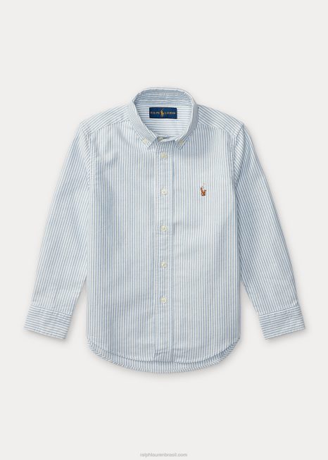 camisa listrada de algodão oxford BD6J5948 crianças Ralph Lauren faixa azul clara