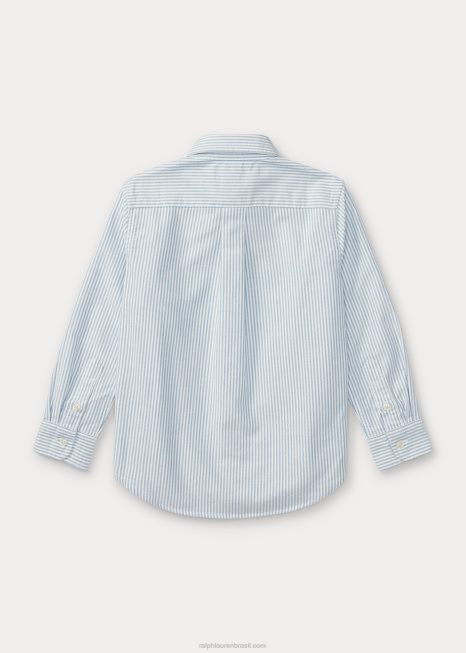 camisa listrada de algodão oxford BD6J5948 crianças Ralph Lauren faixa azul clara