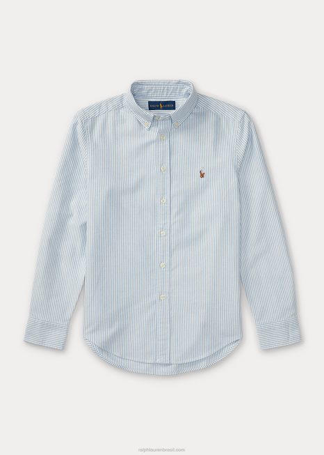 camisa listrada de algodão oxford BD6J6311 crianças Ralph Lauren faixa azul clara