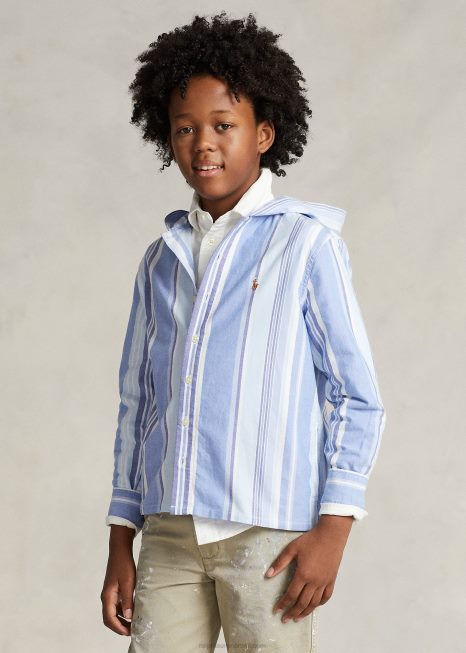camisa listrada de algodão oxford com capuz BD6J6559 crianças Ralph Lauren multi azul