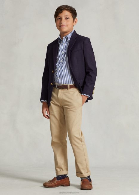 camisa listrada de popeline de algodão BD6J6546 crianças Ralph Lauren marinho/branco
