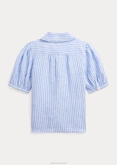 camisa manga curta linho listrada BD6J7364 crianças Ralph Lauren Branco azulado
