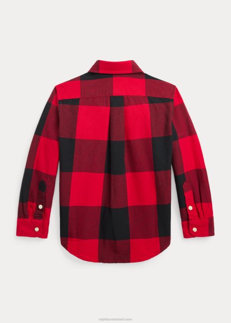 camisa oxford de algodão ano novo lunar BD6J6440 crianças Ralph Lauren vermelho preto