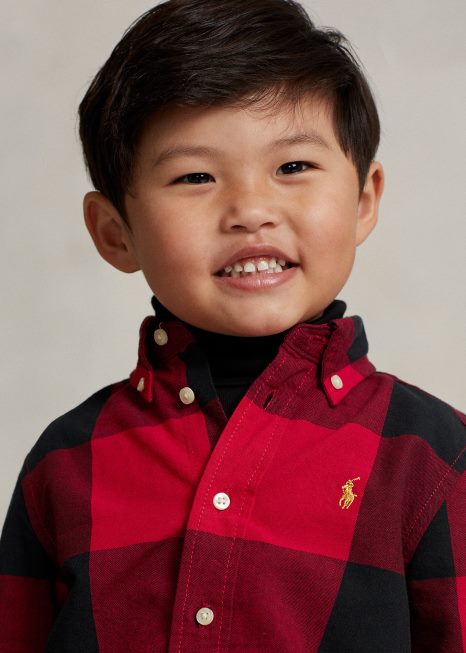 camisa oxford de algodão ano novo lunar BD6J6440 crianças Ralph Lauren vermelho preto