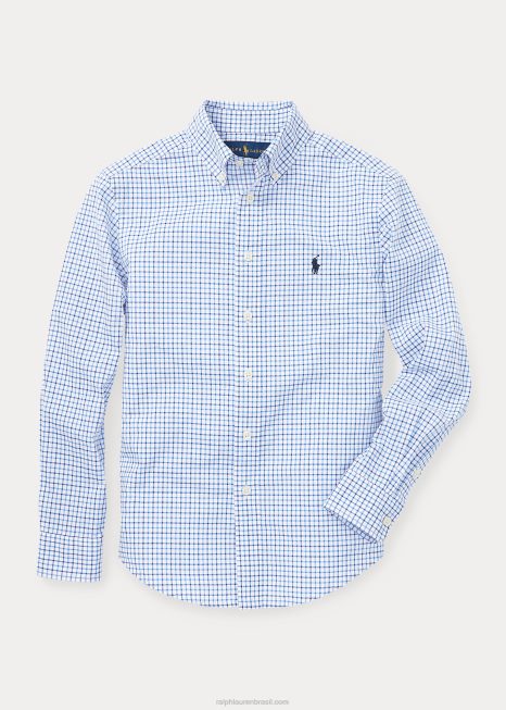camisa xadrez de popeline de algodão BD6J6060 crianças Ralph Lauren multi azul