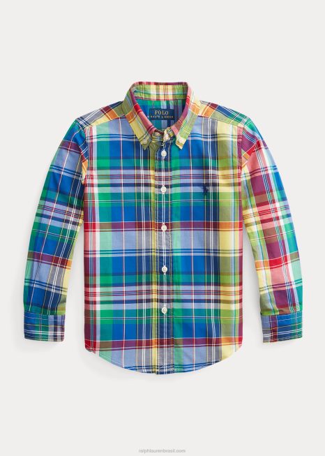 camisa xadrez de popeline de algodão BD6J6473 crianças Ralph Lauren real/navy multi