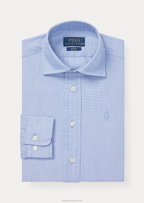 regente camisa social de algodão slim fit BD6J6076 crianças Ralph Lauren azul