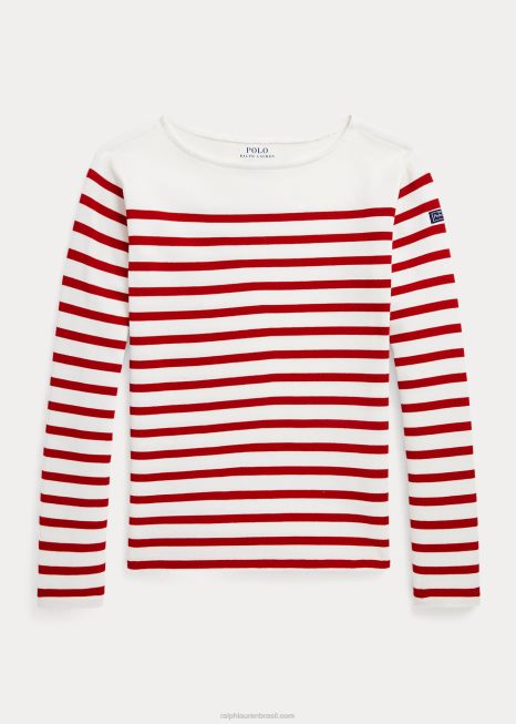 top de jersey de algodão listrado BD6J7572 crianças Ralph Lauren rl 2000 vermelho multi
