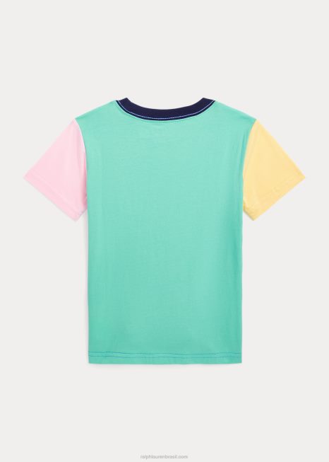 camiseta com bolso de algodão color block BD6J5782 crianças Ralph Lauren porto ilha azul multi