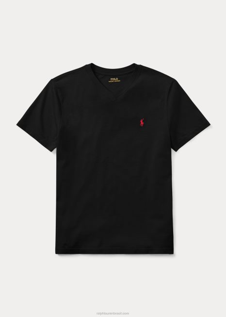 camiseta com decote em V em jersey de algodão BD6J6282 crianças Ralph Lauren rl preto