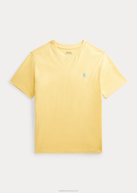 camiseta com decote em V em jersey de algodão BD6J6284 crianças Ralph Lauren milho amarelo