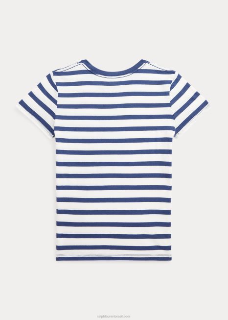 camiseta de algodão listrada de urso polo BD6J10001 crianças Ralph Lauren deckwash branco/noite marinho