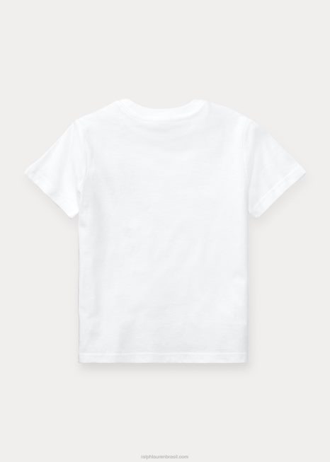 camiseta de gola redonda em jérsei de algodão BD6J5894 crianças Ralph Lauren branco