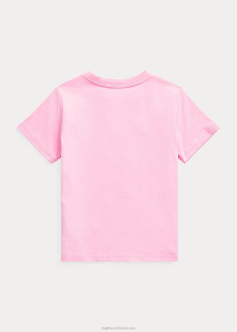 camiseta de gola redonda em jérsei de algodão BD6J5895 crianças Ralph Lauren rosa carmelo