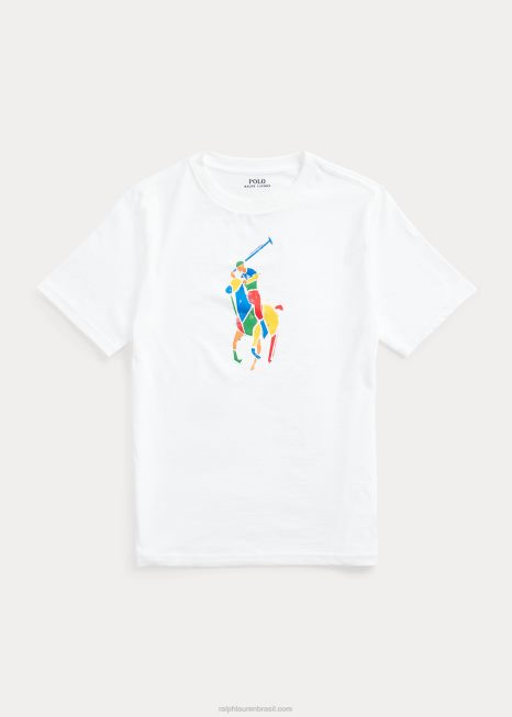 camiseta de jérsei de algodão big pony BD6J6624 crianças Ralph Lauren branco