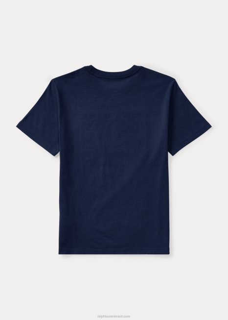 camiseta de jérsei de algodão com bandeira BD6J6289 crianças Ralph Lauren marinha de cruzeiro