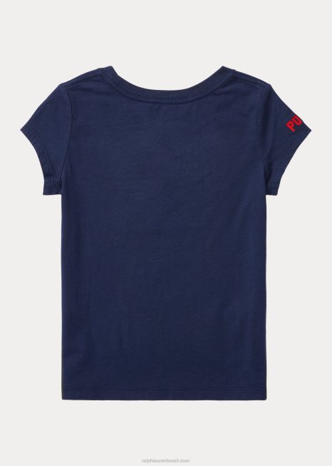 camiseta de jérsei de algodão com bandeira BD6J6946 crianças Ralph Lauren marinha de newport
