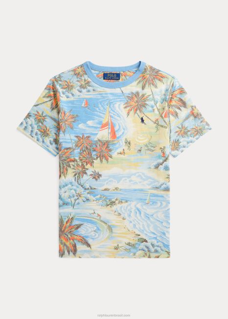 camiseta de jérsei de algodão com estampa tropical BD6J6096 crianças Ralph Lauren bazar da praia havaiana
